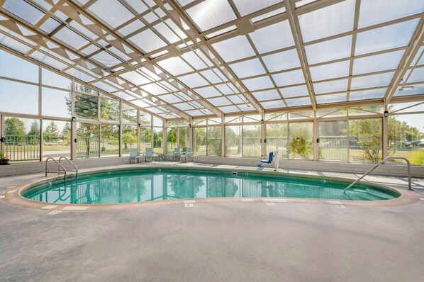 Indoor pool, open 8:00 AM to 10:00 PM, sun loungers