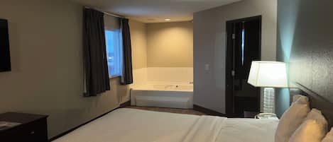 Premium bedding, desk, blackout curtains, soundproofing