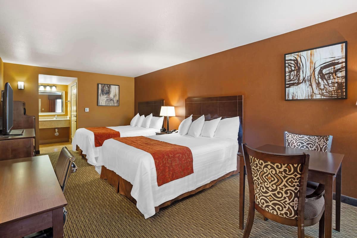 Standard Room, 2 Queen Beds, Non Smoking, Refrigerator & Microwave | Desk, iron/ironing board, free WiFi, bed sheets