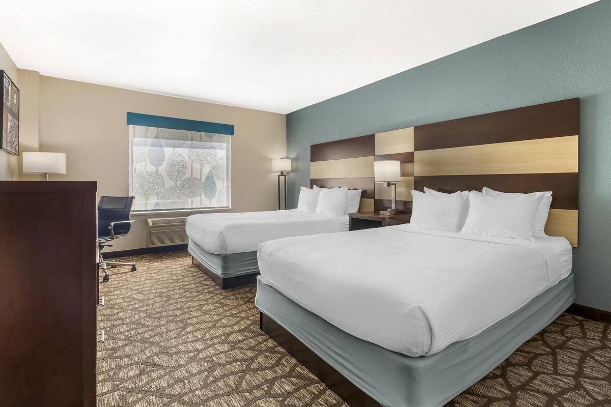Standard Room, 2 Queen Beds, Non Smoking, Refrigerator & Microwave | Premium bedding, in-room safe, desk, laptop workspace