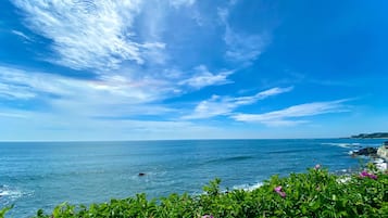 Vista costera con cielo despejado y océano.