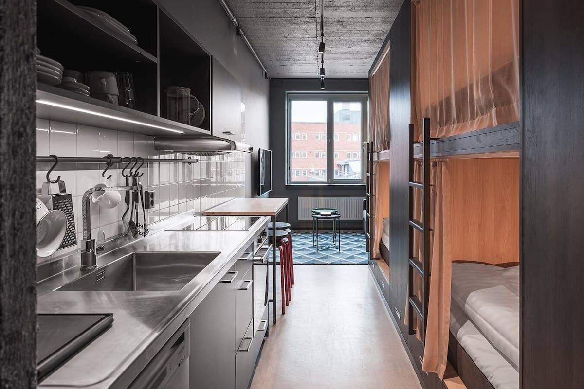 hypo-allergenic bedding, desk, blackout curtains, soundproofing