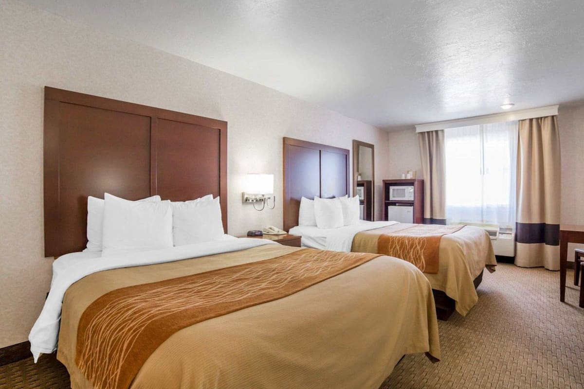 standard room, 2 queen beds, non smoking | premium bedding, desk, laptop workspace, iron/ironing board