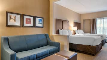 Suite, 2 Double Beds, Non Smoking | Desk, laptop workspace, iron/ironing board, free cribs/infant beds