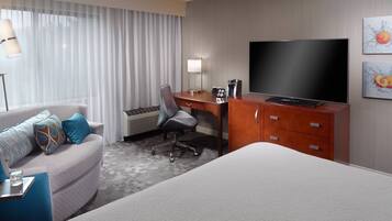 Premium bedding, pillow-top beds, desk, laptop workspace