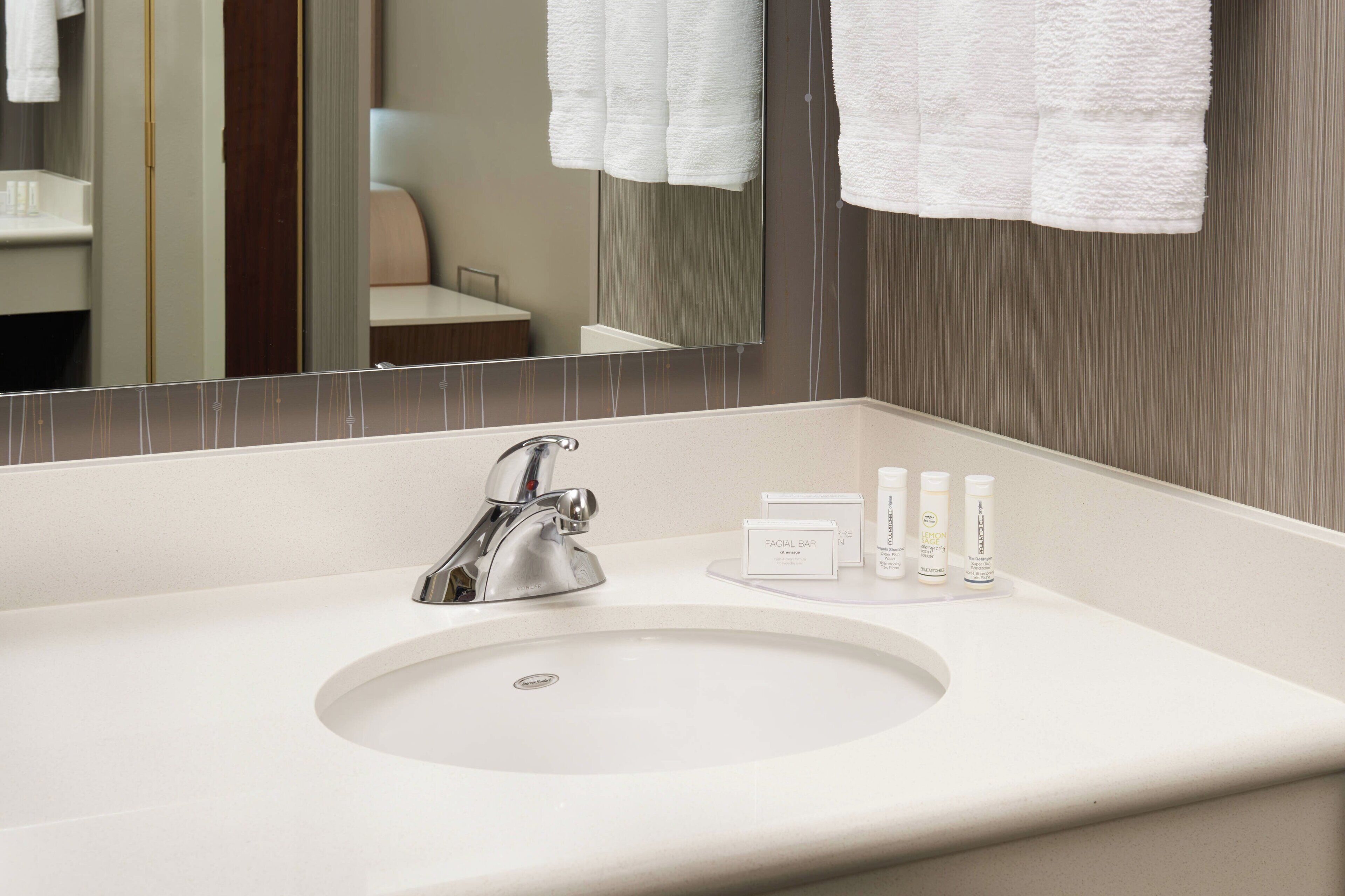 combined shower/bathtub, free toiletries, hair dryer, towels