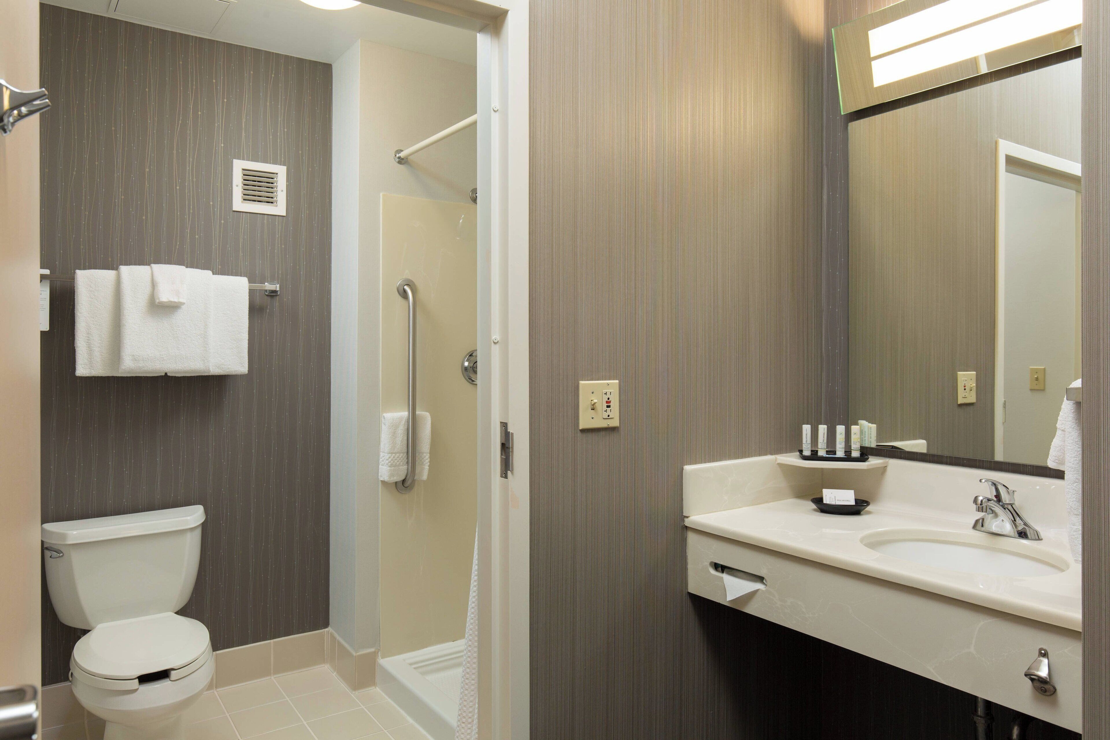 free toiletries, hair dryer, towels