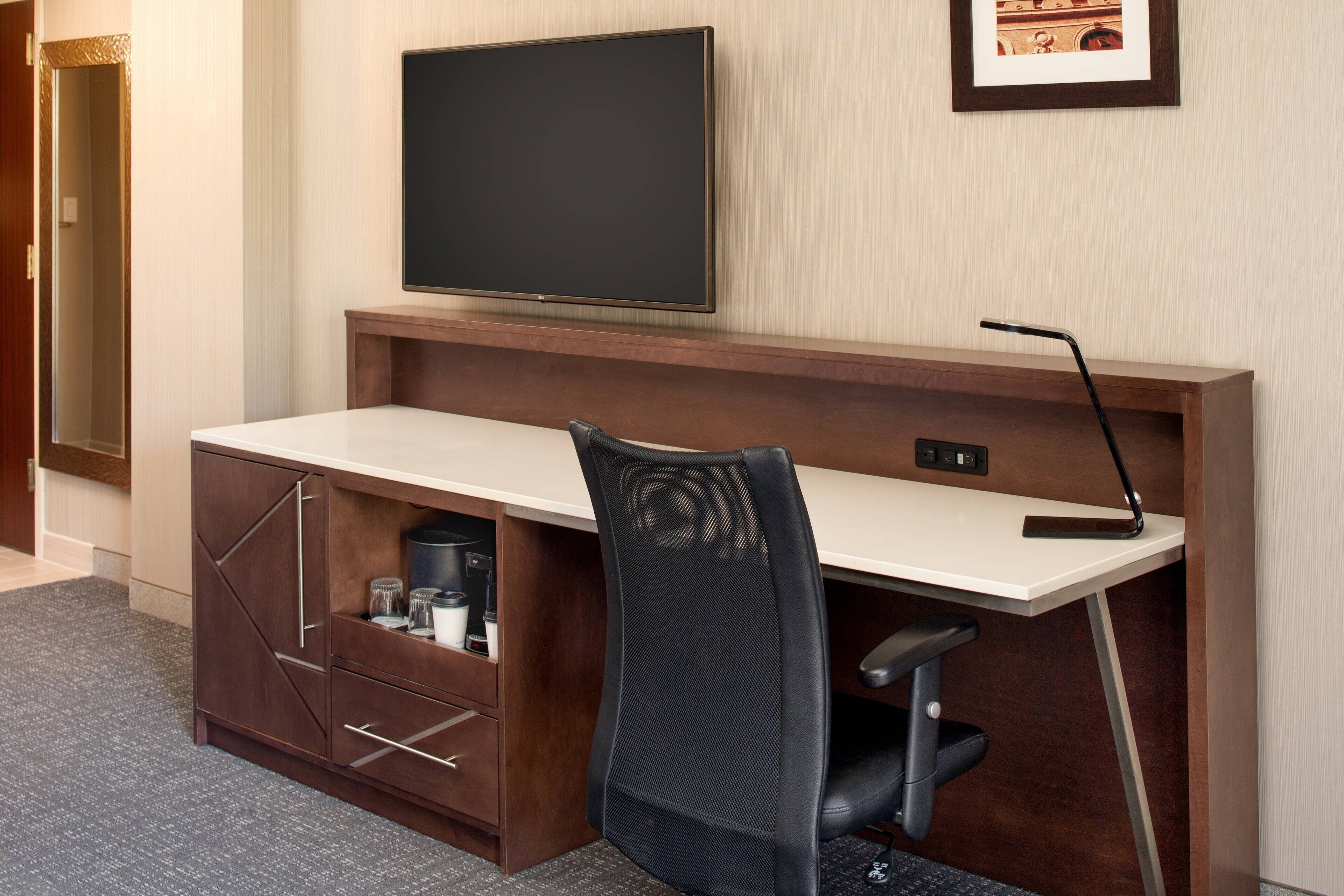 in-room safe, desk, laptop workspace, iron/ironing board