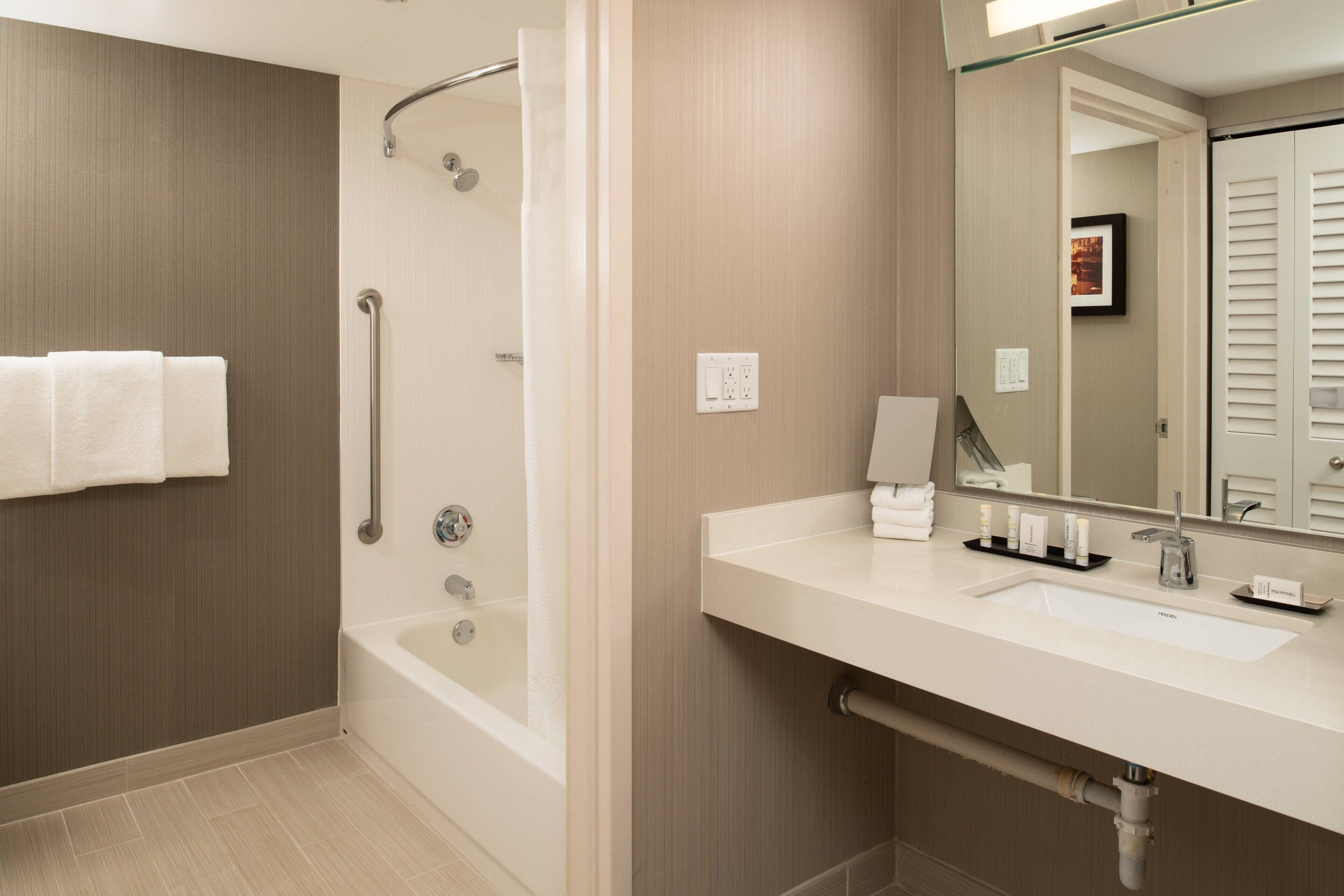 free toiletries, hair dryer, towels