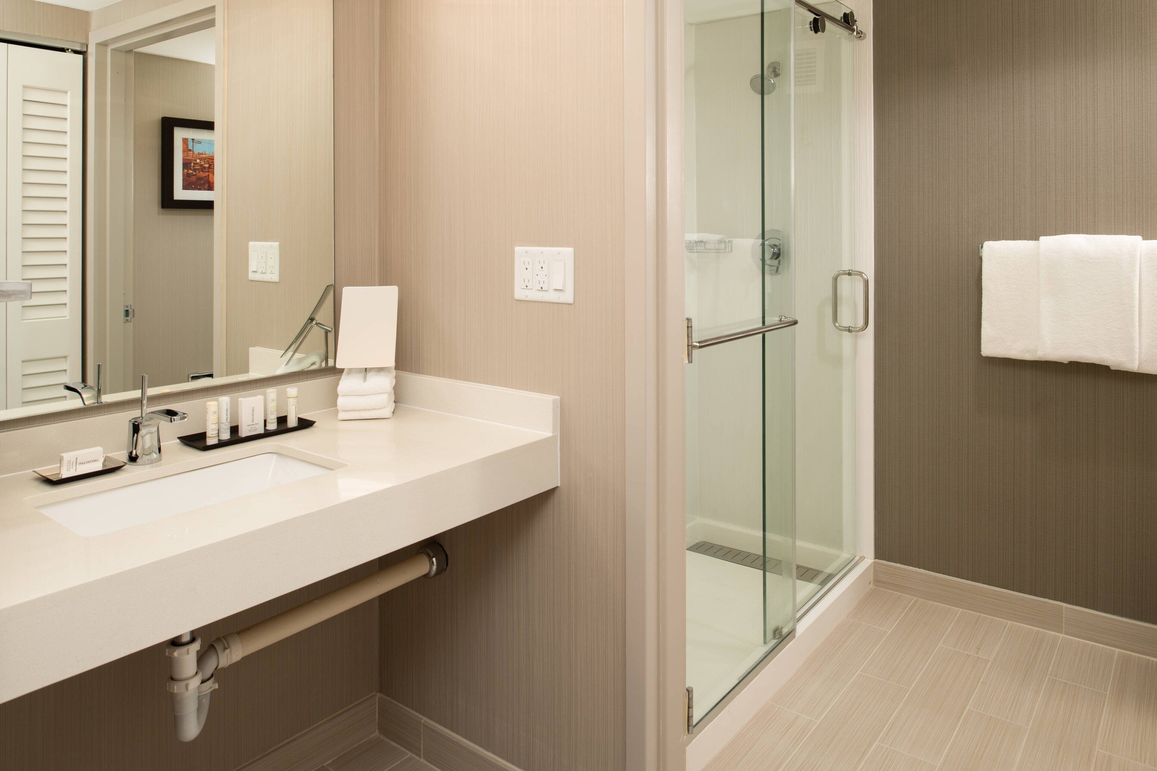 free toiletries, hair dryer, towels