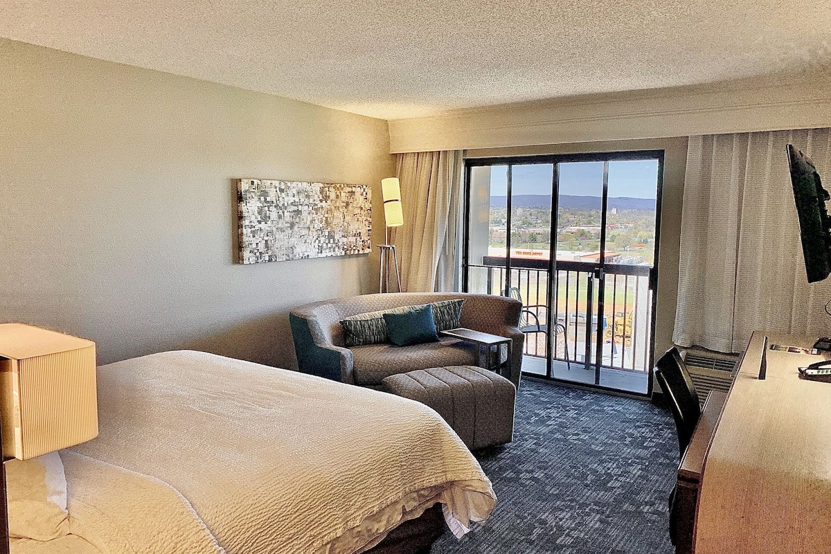 1 bedroom, desk, laptop workspace, blackout curtains