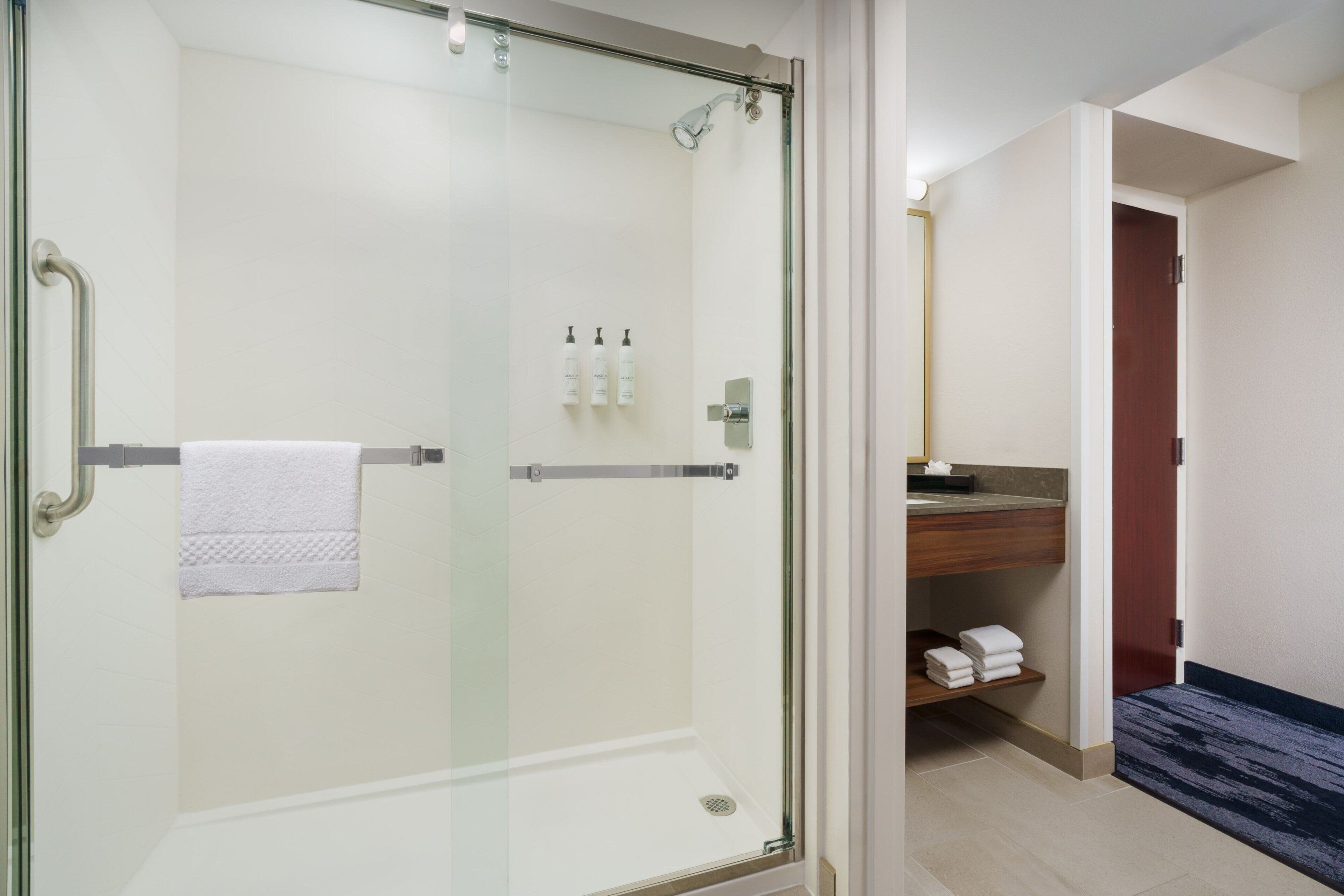 free toiletries, hair dryer, towels