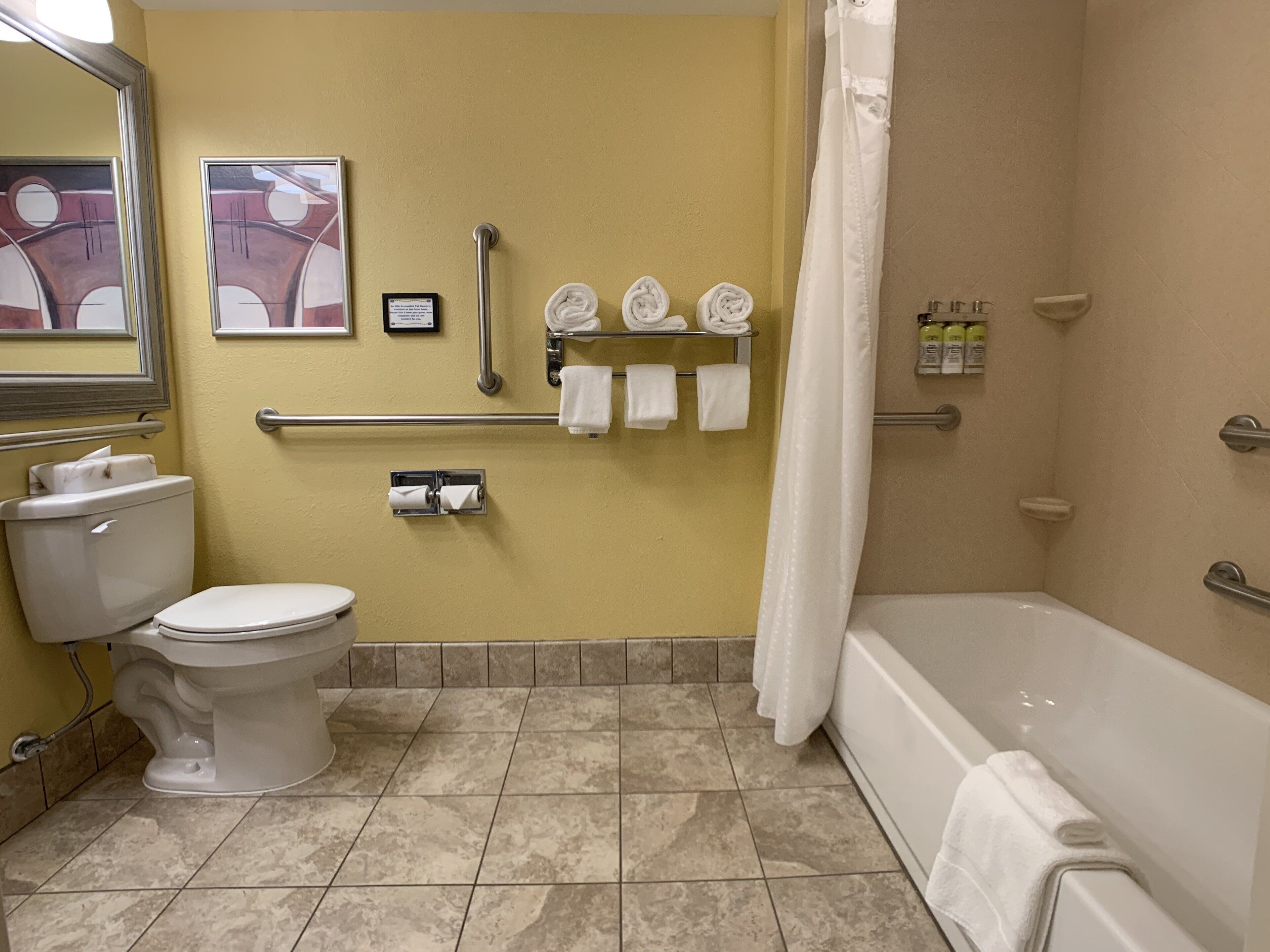 Room, 2 Queen Beds, Accessible (Hearing, Mobility) | Bathroom | Combined shower/tub, free toiletries, hair dryer, towels