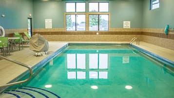 Indoor pool, open 8:00 AM to 10:00 PM, sun loungers