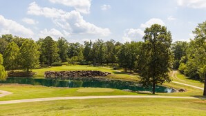 A golf course with a pond, trees, and a clear sky. - Holiday Inn Express & Suites Batesville by IHG (Batesville)