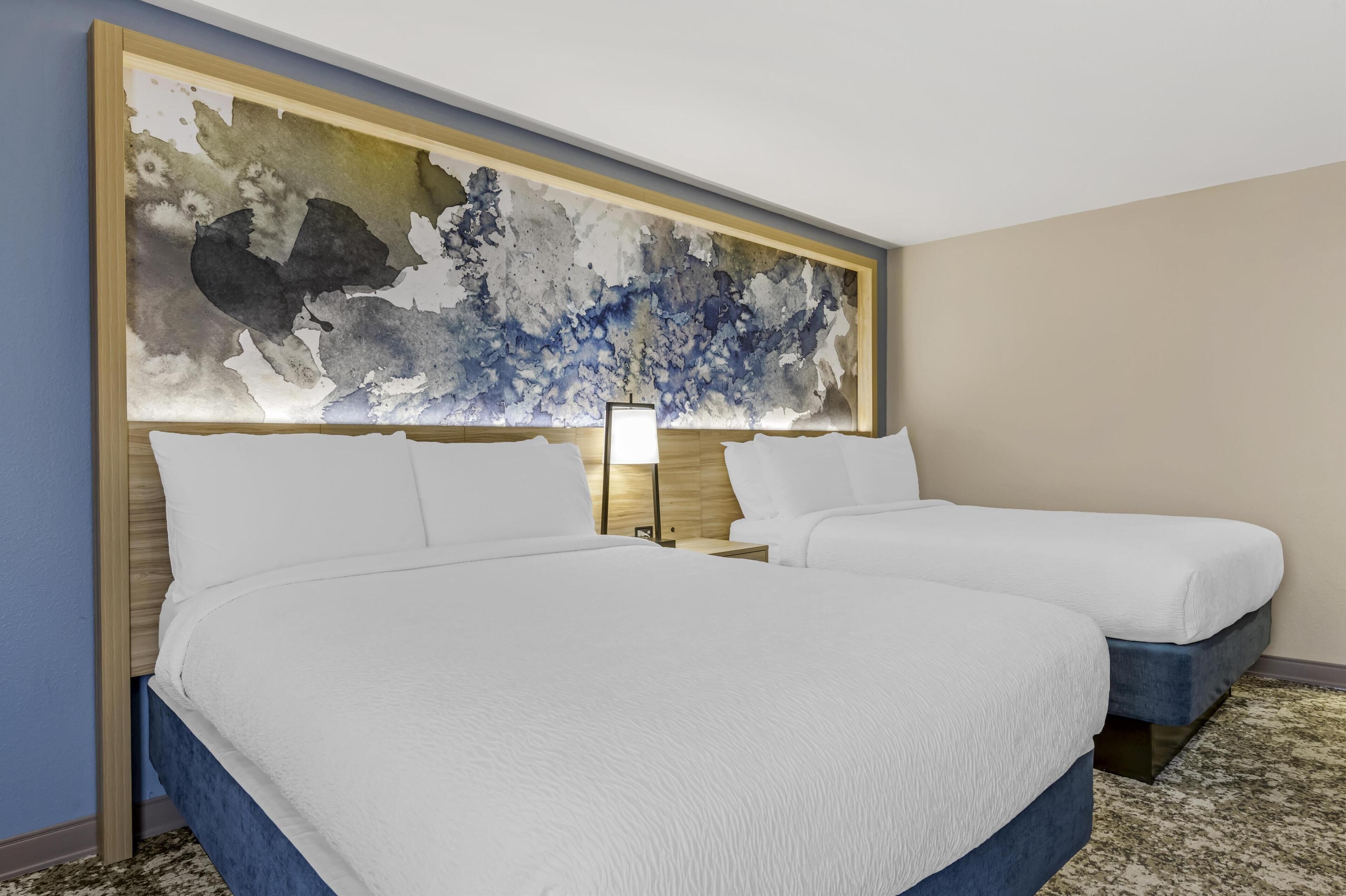 standard room, 2 queen beds, non smoking, refrigerator & microwave | pillow-top beds, desk, laptop workspace, iron/ironing board