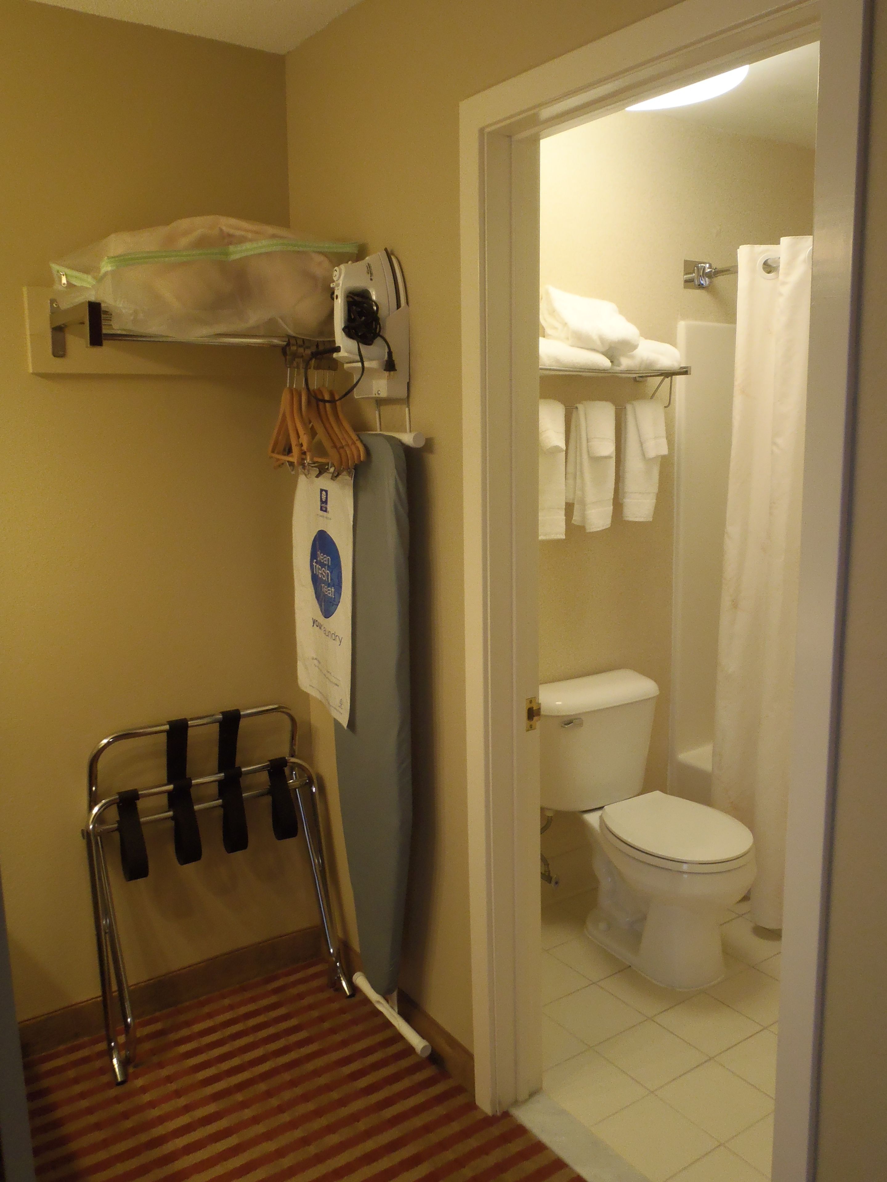 hydromassage showerhead, hair dryer, towels