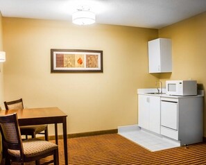 Laptop workspace, blackout curtains, iron/ironing board