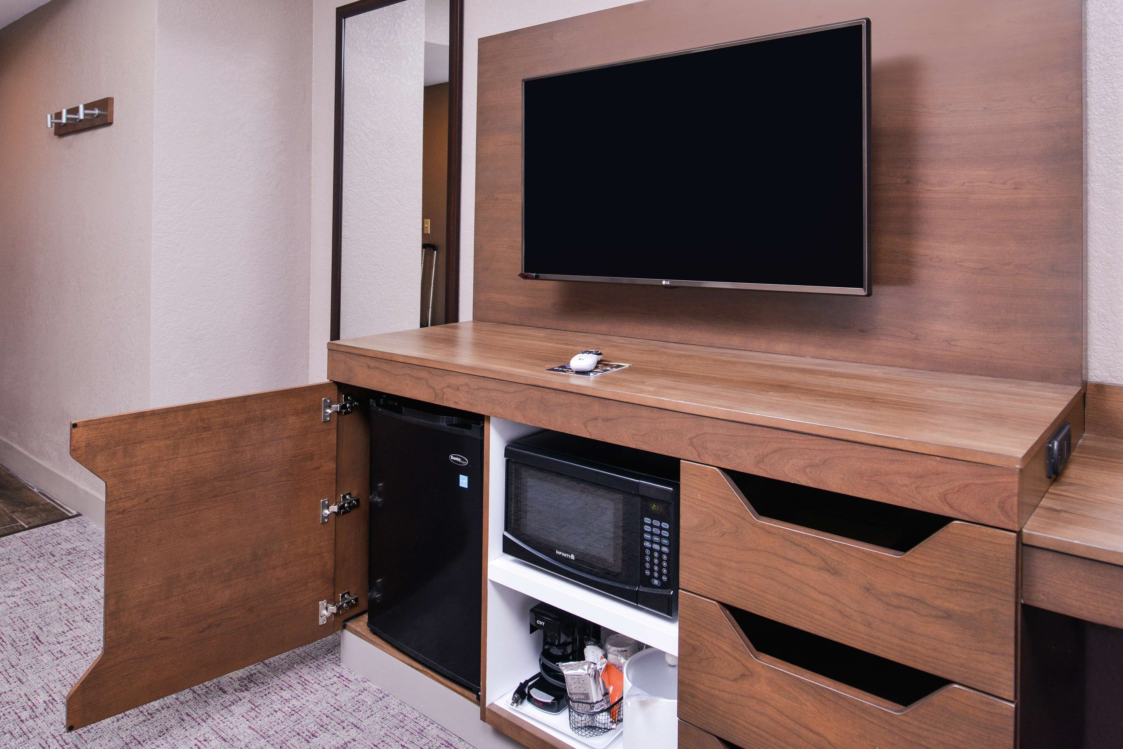 premium bedding, desk, laptop workspace, blackout curtains