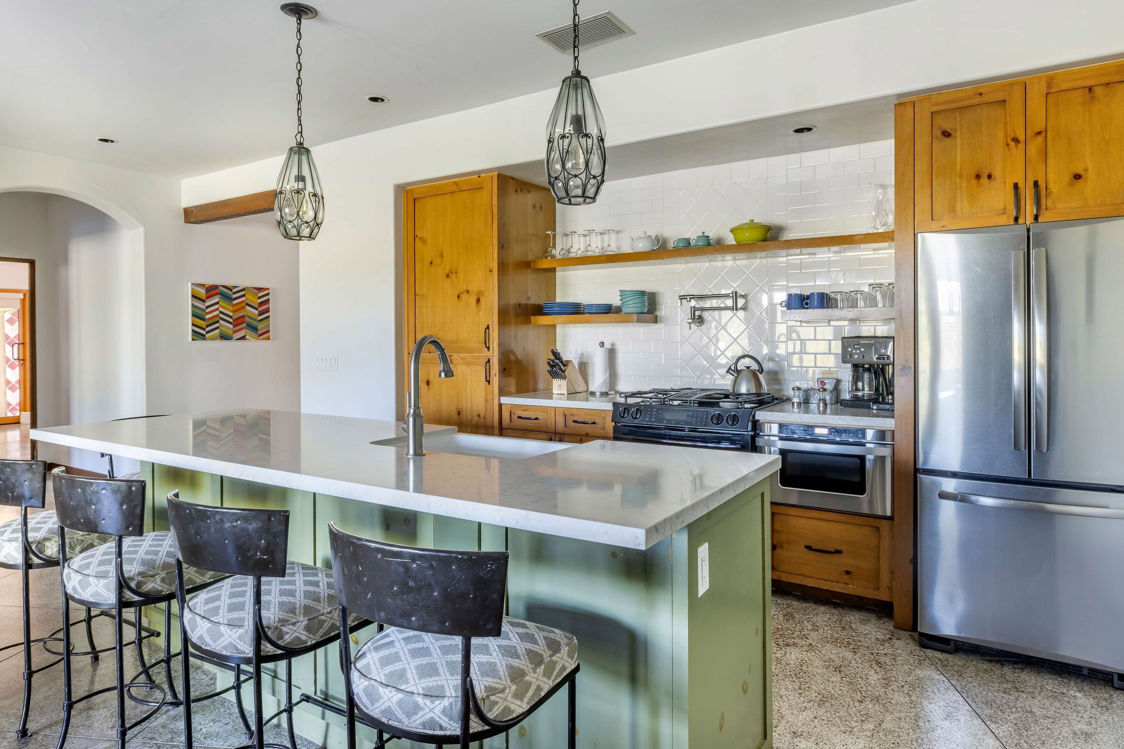 fridge, microwave, coffee/tea maker, toaster