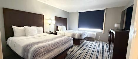 Pillowtop beds, desk, blackout drapes, soundproofing