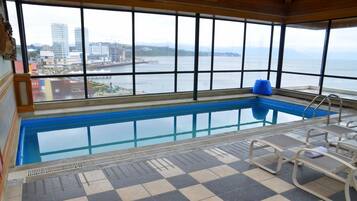 Indoor pool, open 10:00 AM to 8:00 PM, sun loungers