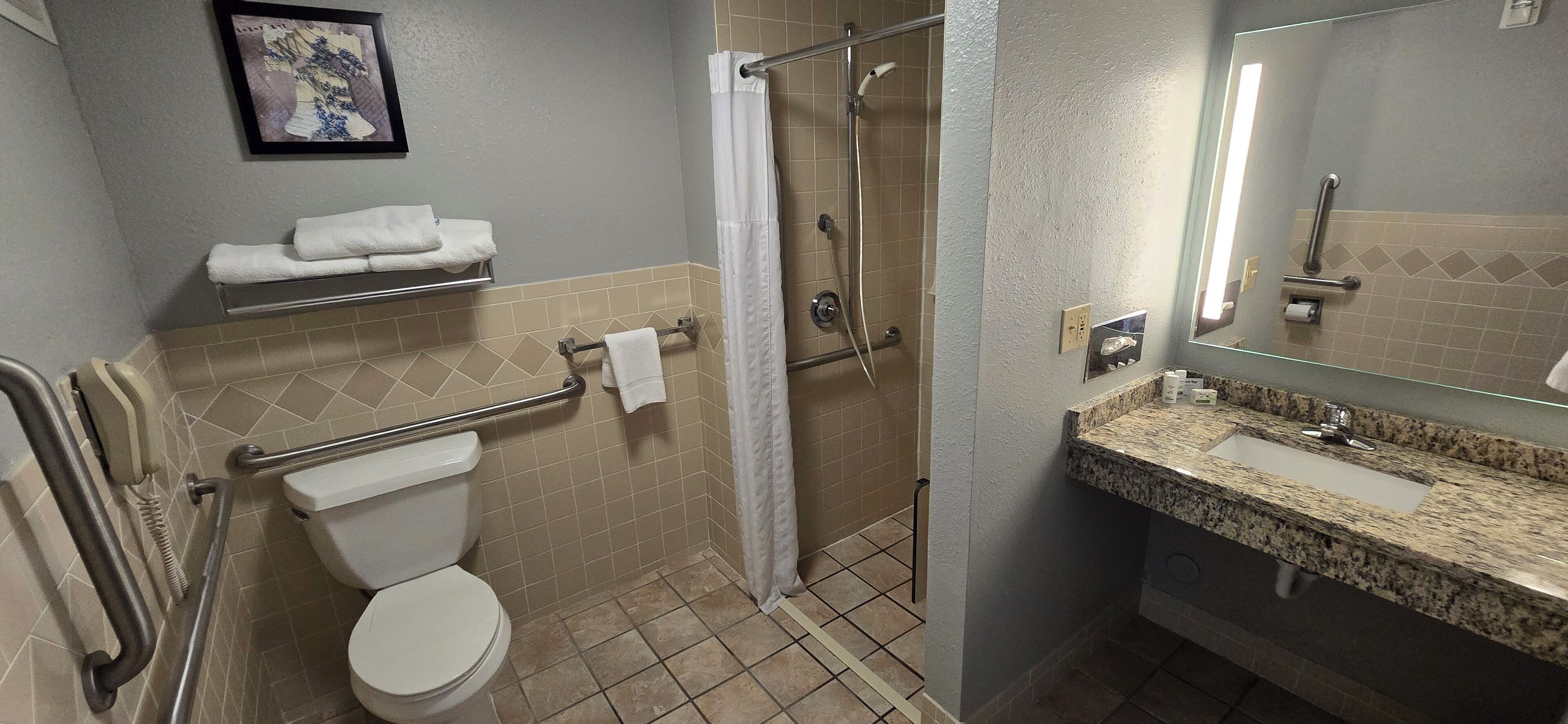 free toiletries, hair dryer, towels