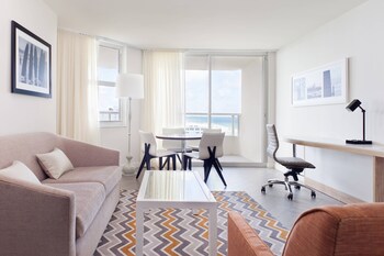Suite, 1 Bedroom, Balcony, Ocean View | Living area | 32-inch LCD TV with satellite channels, TV, pay movies at Marriott Stanton South Beach