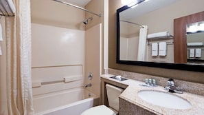 Shower, free toiletries, hair dryer, towels