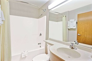 Desk, laptop workspace, blackout curtains, iron/ironing board