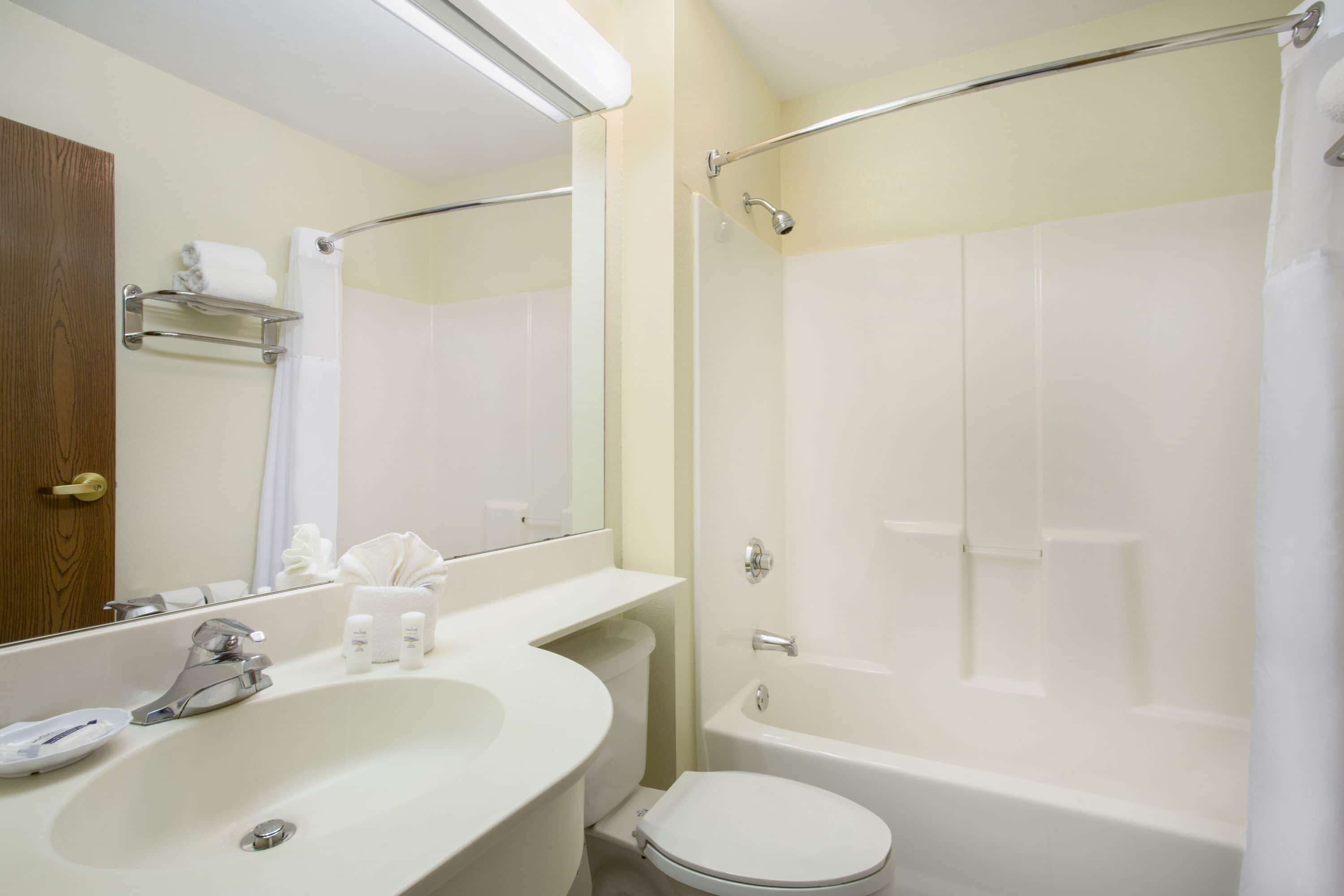 combined shower/bathtub, free toiletries, hair dryer, towels