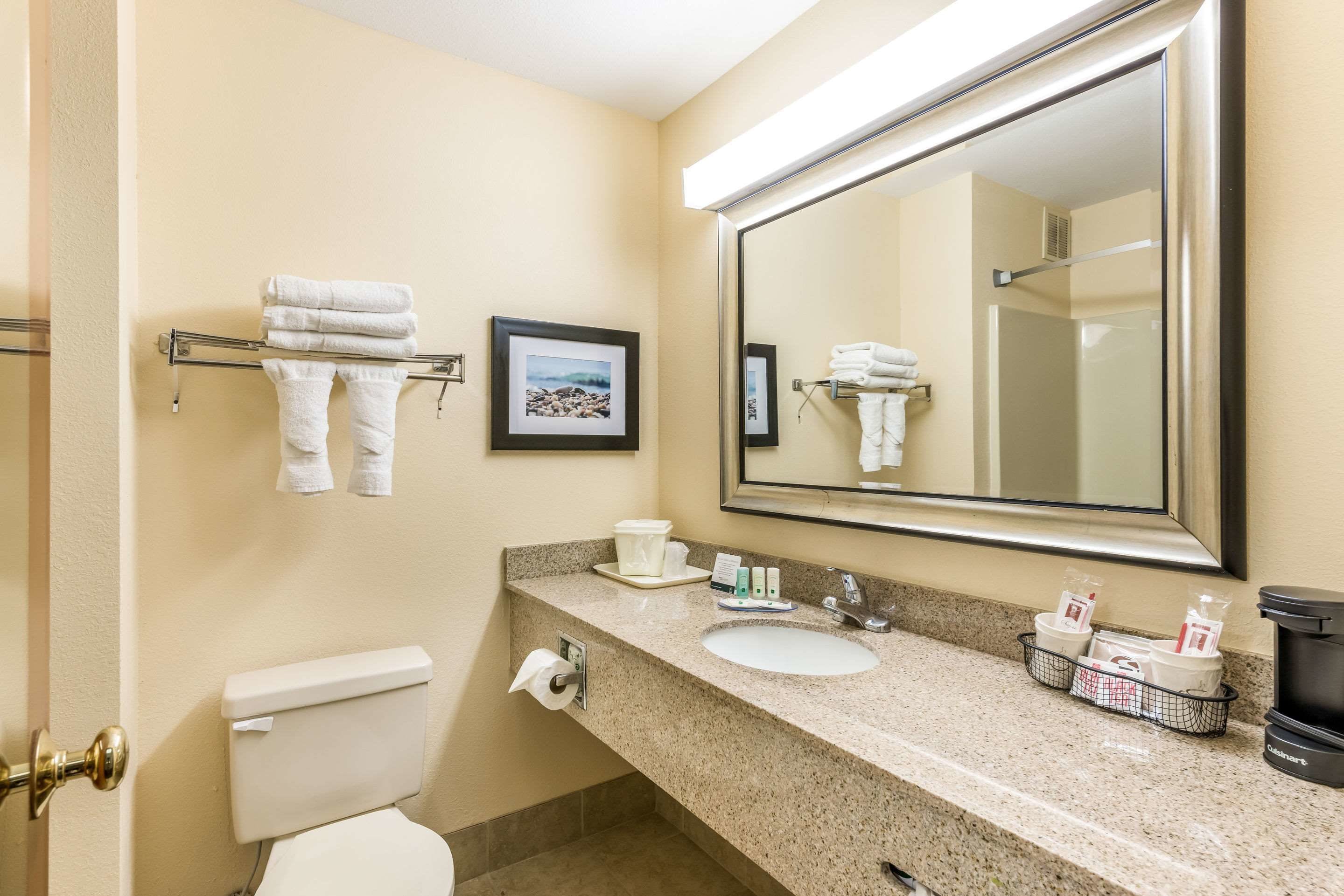 Combined shower/bathtub, free toiletries, hair dryer, towels