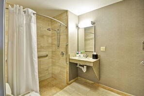 Standard Room, 1 King Bed, Accessible (Mobility, Roll-In Shower) | Bathroom - Holiday Inn Express Romulus / Detroit Airport by IHG (Romulus)