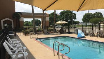 Seasonal outdoor pool, pool umbrellas, sun loungers