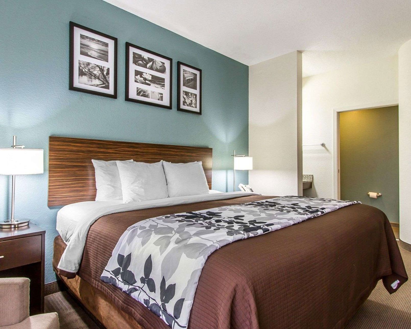 Premium bedding, pillowtop beds, desk, laptop workspace