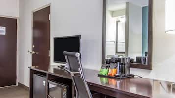 Premium bedding, pillow-top beds, desk, laptop workspace