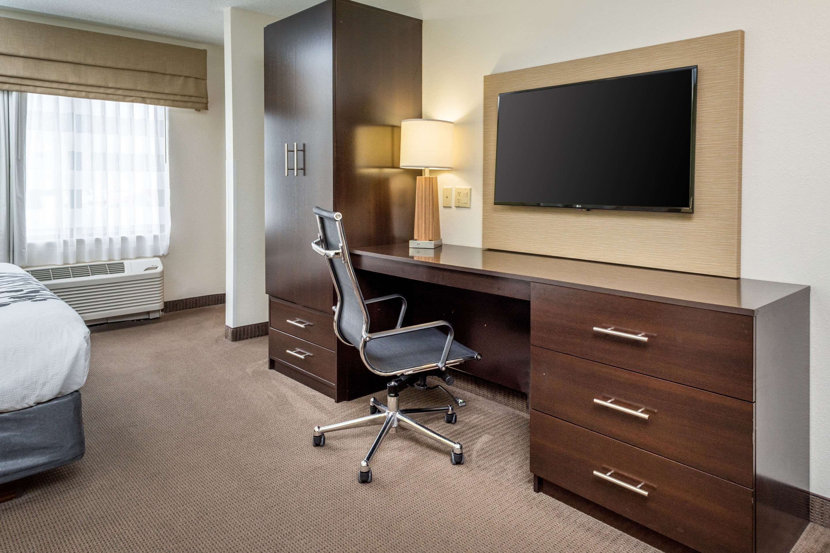 premium bedding, blackout curtains, iron/ironing board