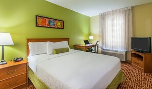 Pillow-top beds, desk, laptop workspace, blackout curtains
