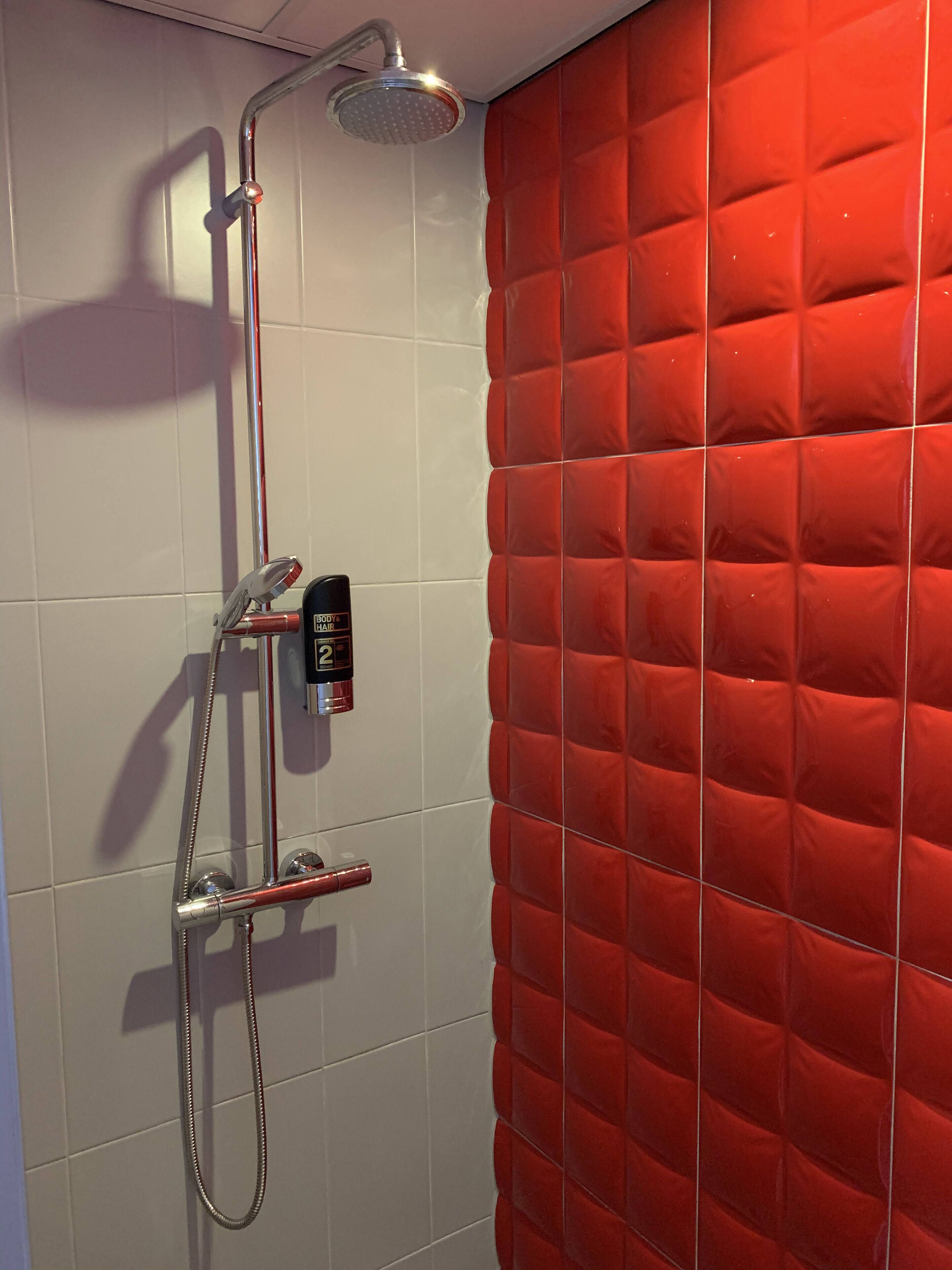 twin room | bathroom | shower, hair dryer, towels, soap