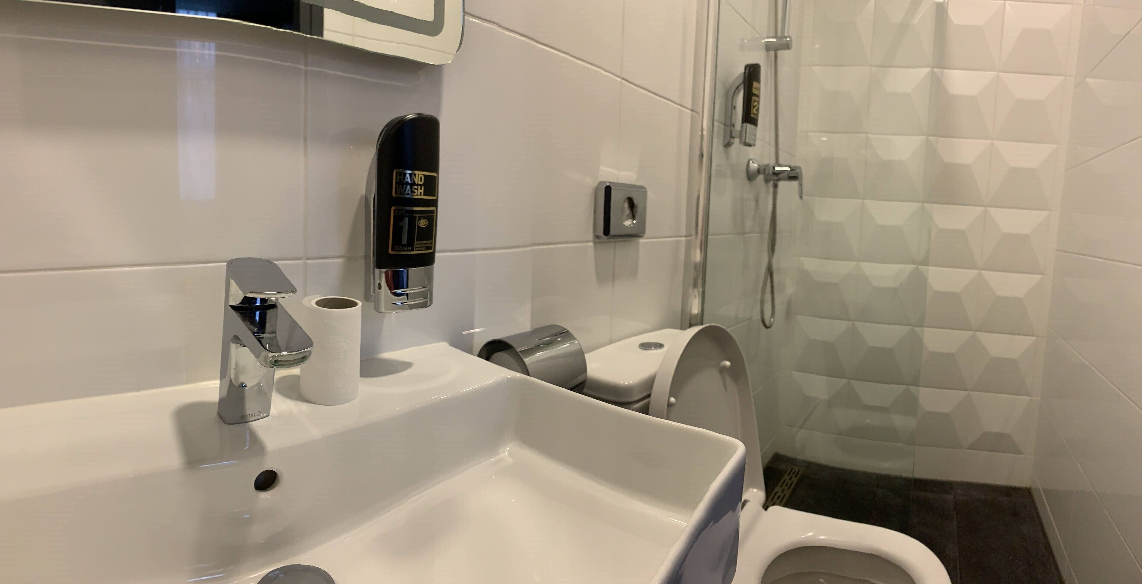 triple room | bathroom | shower, hair dryer, towels, soap