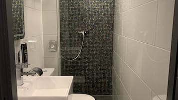Double Room (Small) | Bathroom | Shower, hair dryer, towels, soap