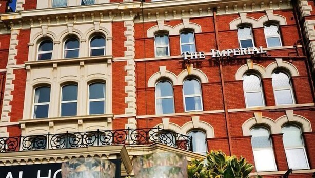 A historic building with the sign "THE IMPERIAL" and a visible entrance labeled "HOTEL". - The Imperial Hotel (Blackpool)