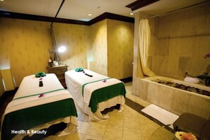 Sauna, hot tub, body treatments, aromatherapy, body wraps, body scrubs