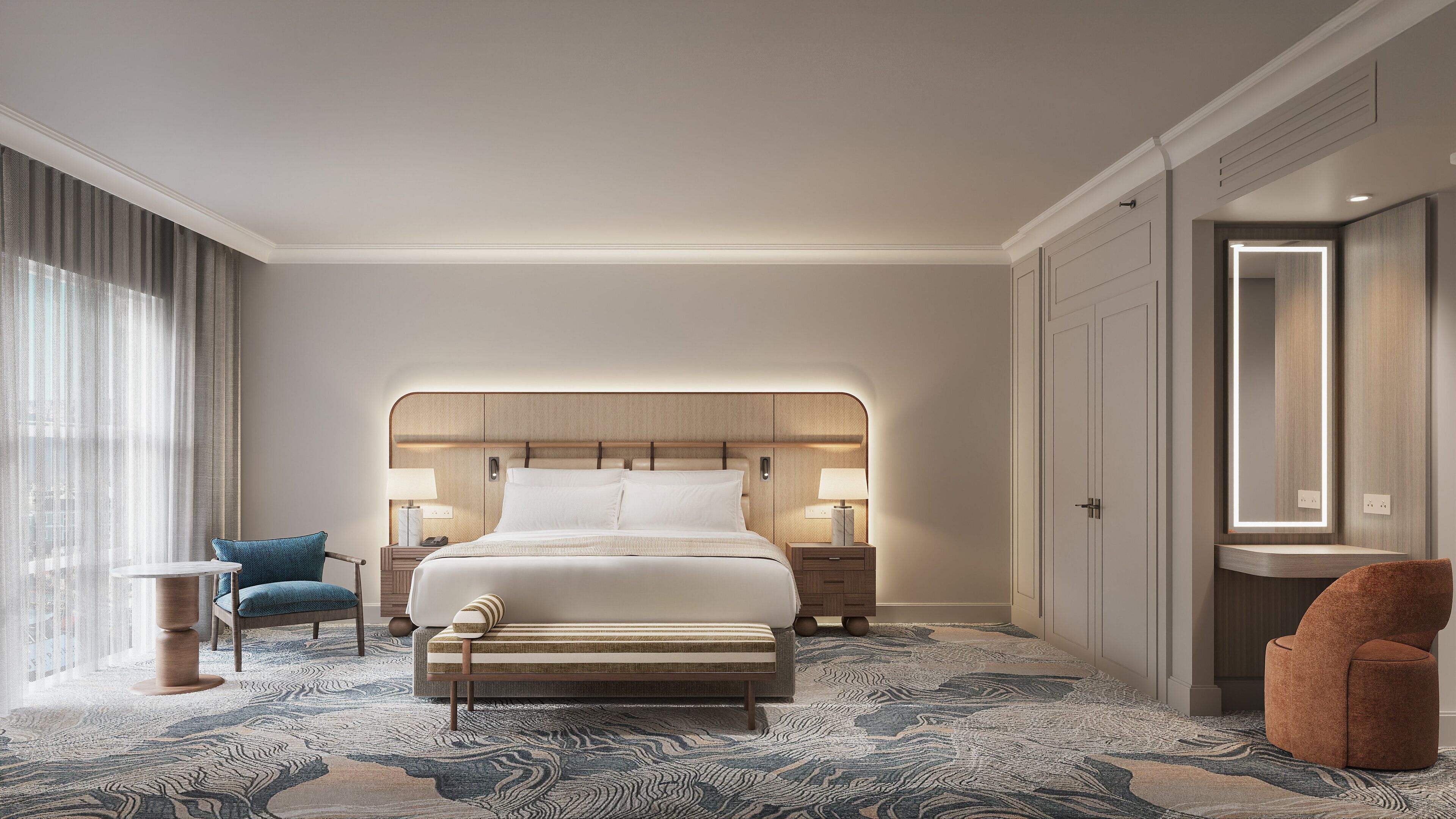 Minibar, caja de seguridad en la habitación y escritorio 