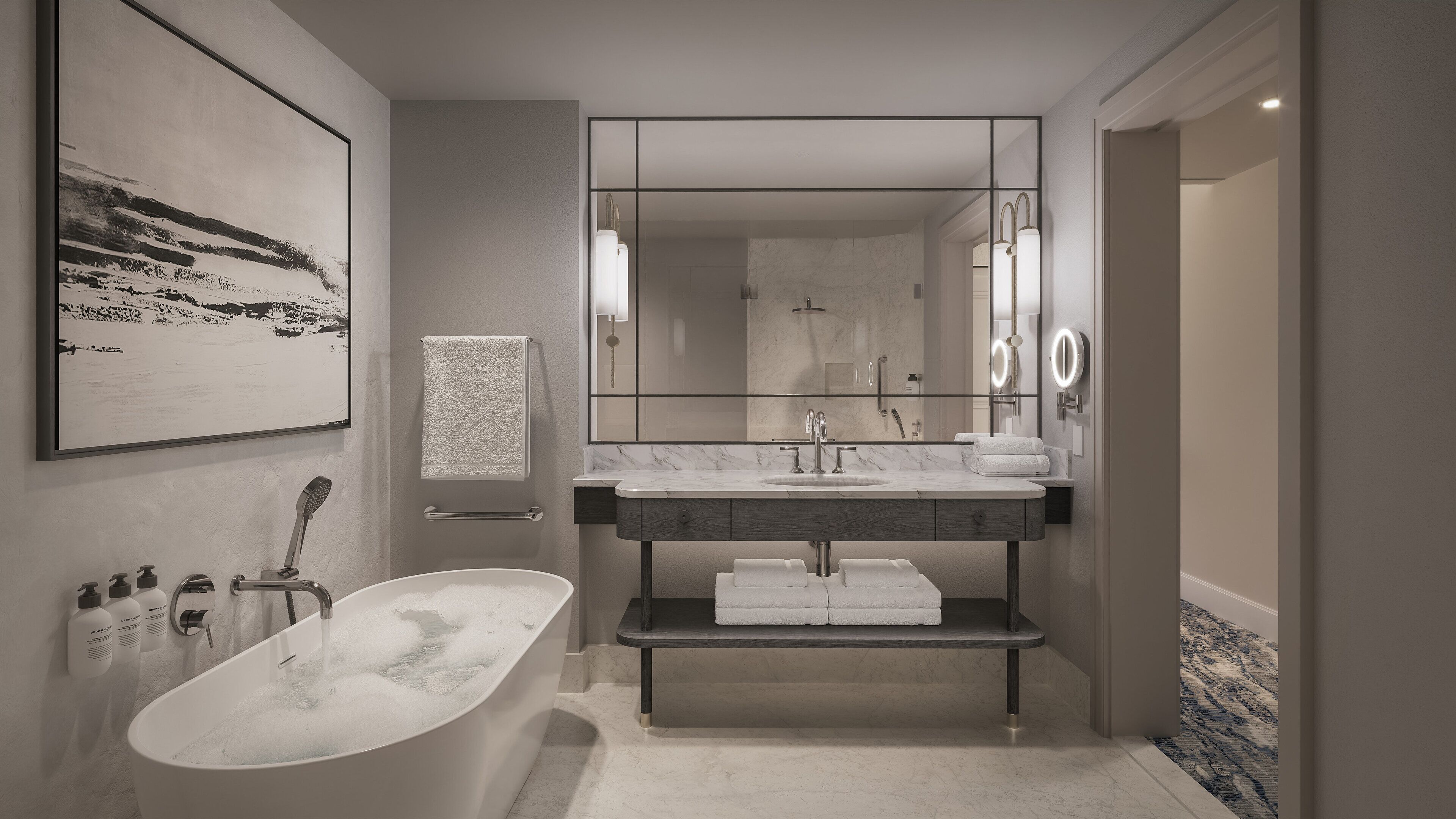 Bañera y ducha independientes, bañera profunda