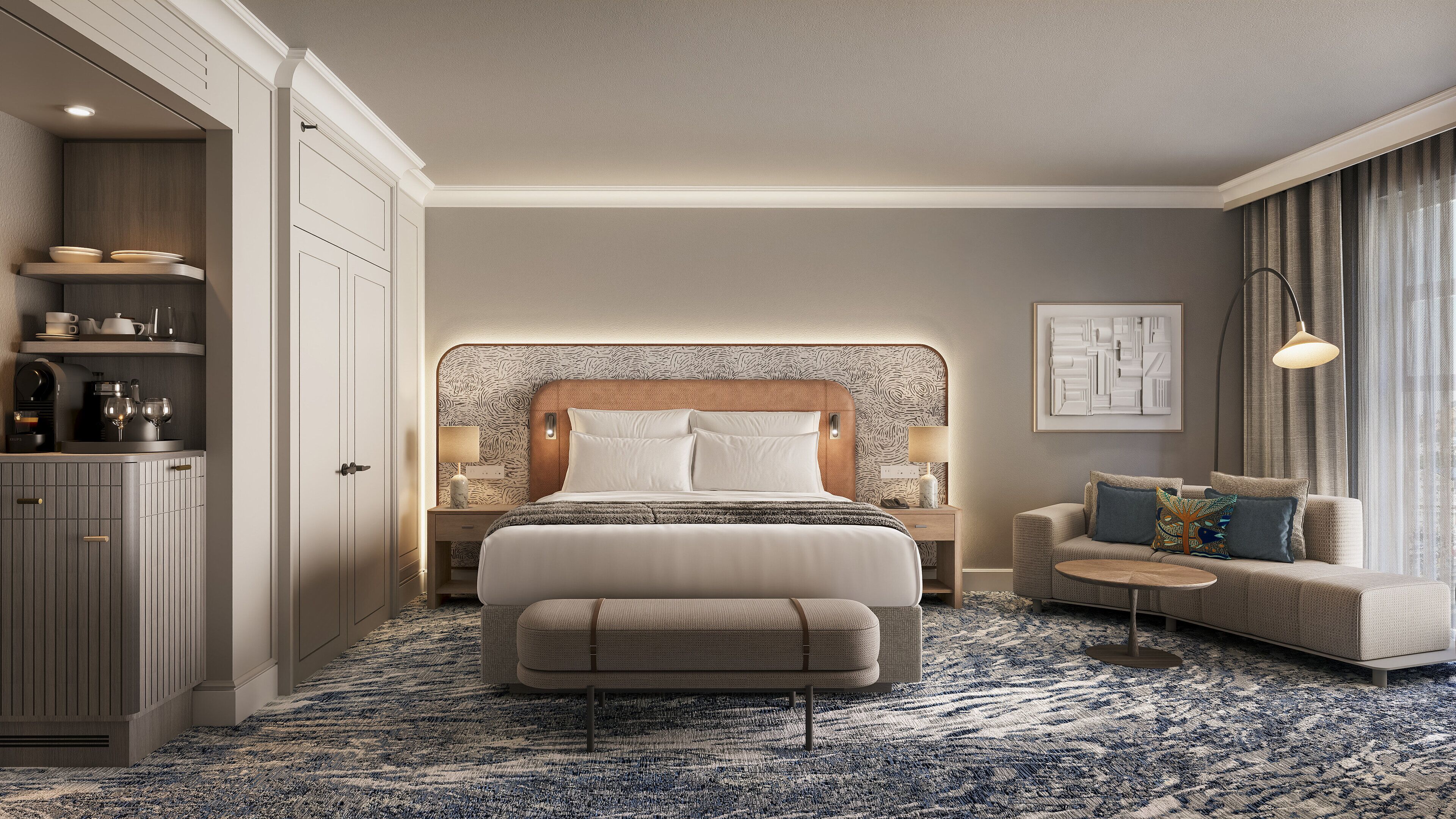 Minibar, caja de seguridad en la habitación y escritorio 