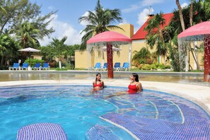 2 outdoor pools, open 6:00 AM to 8:00 PM, pool umbrellas, pool loungers