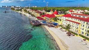Private beach, white sand, sun-loungers, beach umbrellas