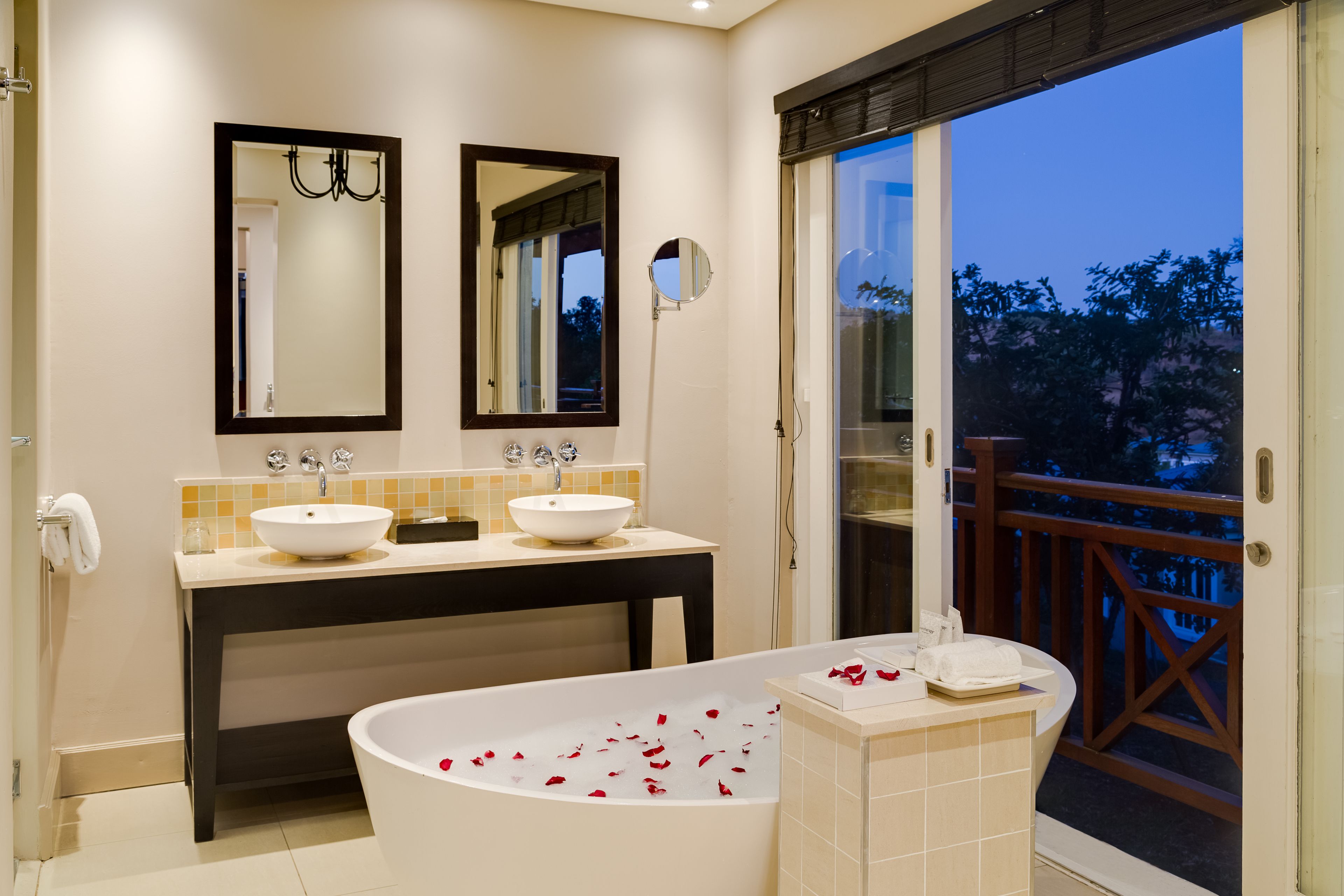 rainfall showerhead, free toiletries, hair dryer, dressing gowns