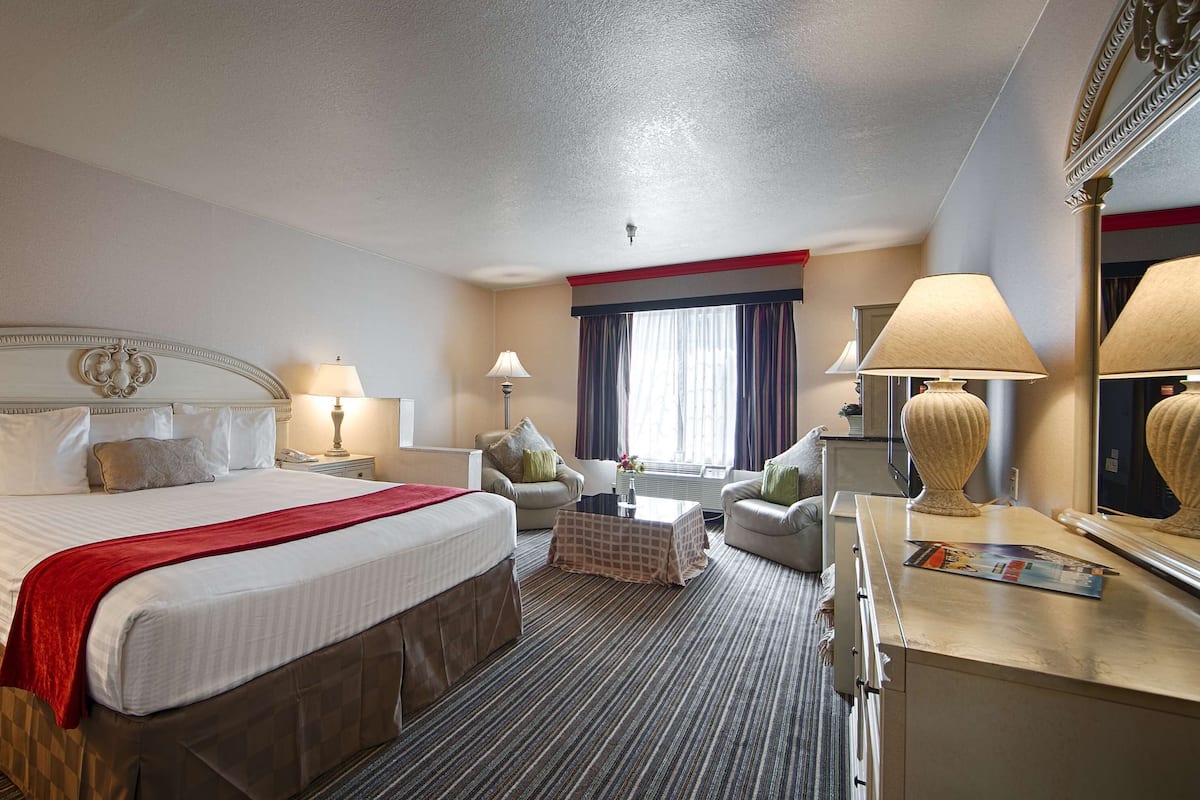 Habitación estándar, 1 cama King size, para no fumadores, hidromasaje | Escritorio, tabla de planchar con plancha, internet y ropa de cama